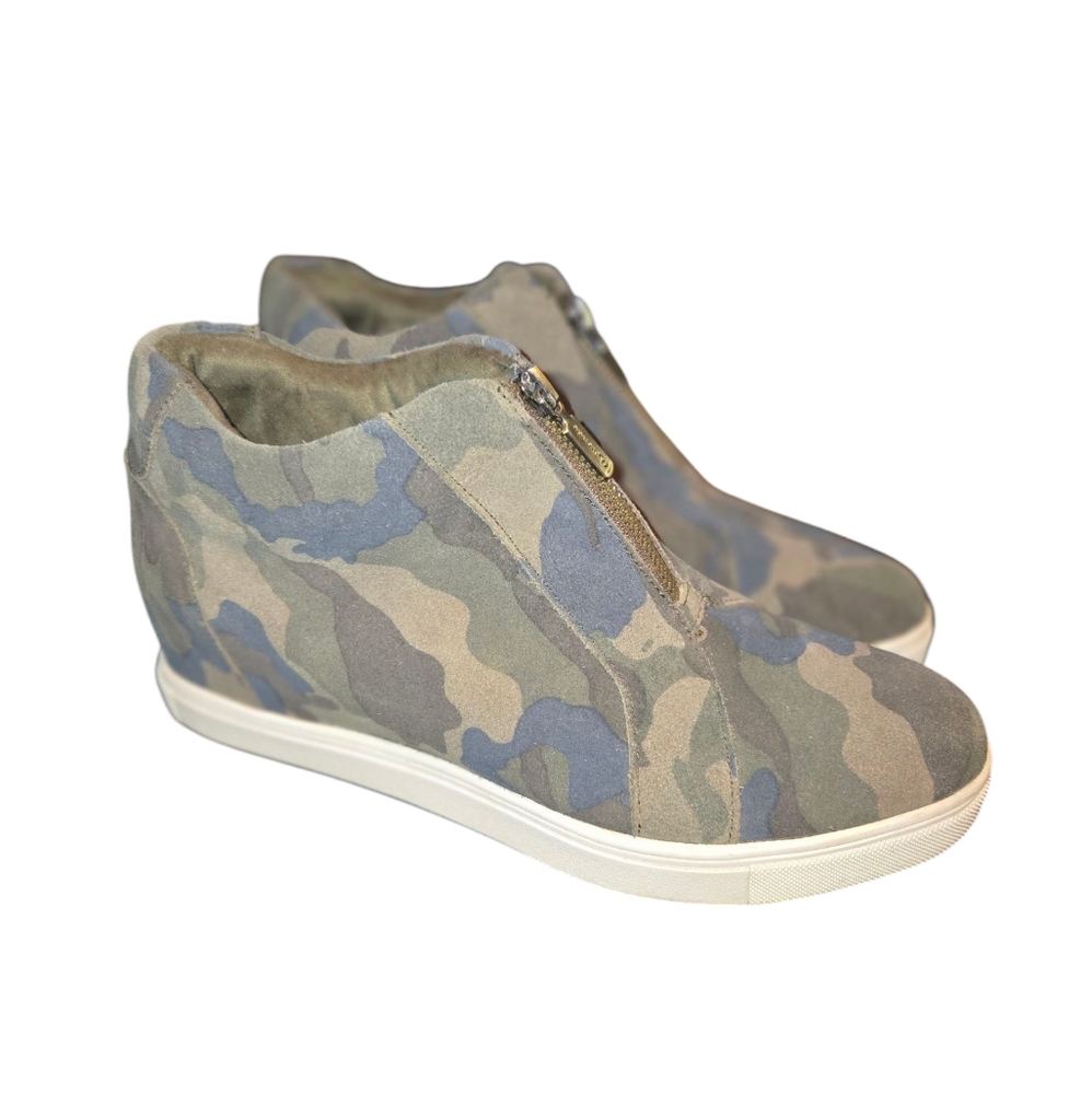 Blondo Glenda Waterproof Green Camo Suede Zip Up Wedge Hi-Top Sneakers Size 10